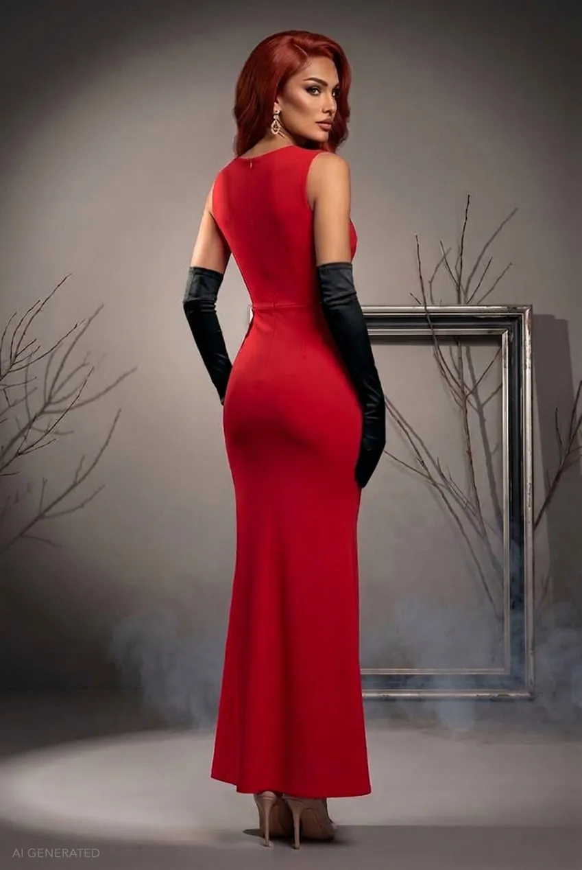 Goddiva Jessica Rabbit Abito Maxi Rosso Sirena