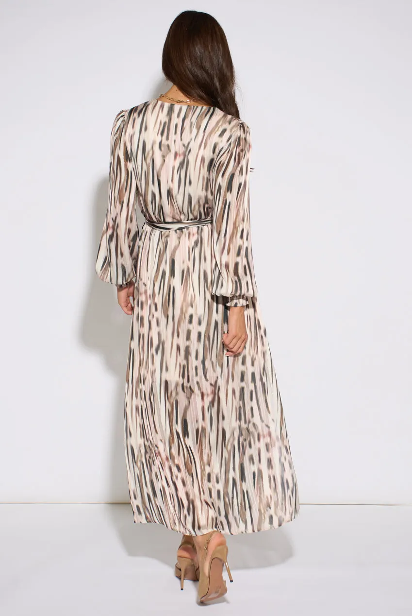 Gini London Wrap abito midi avorio animalier lurex