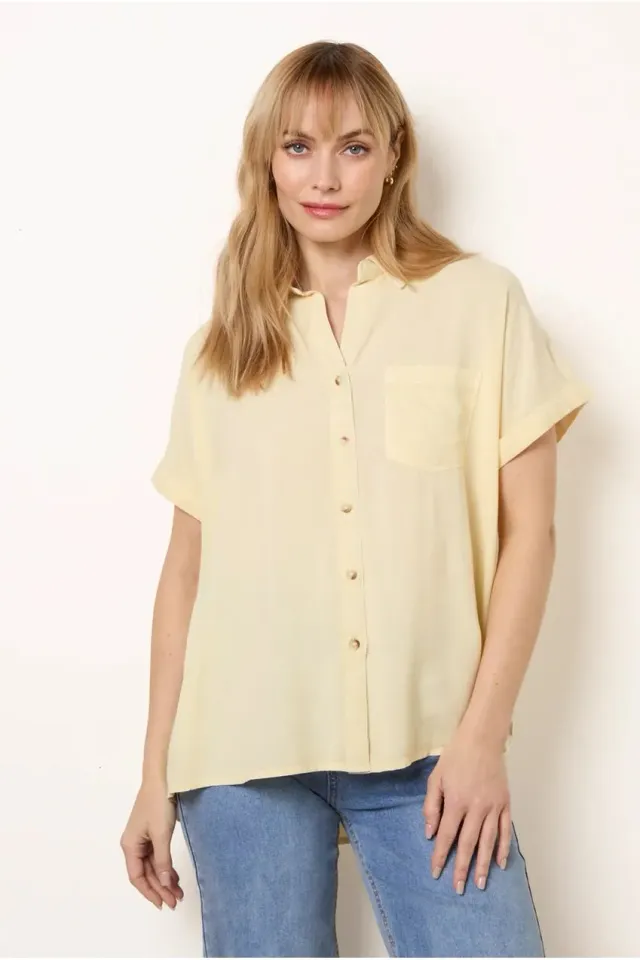 Blue Vanilla camicia donna bottoni giallo limone
