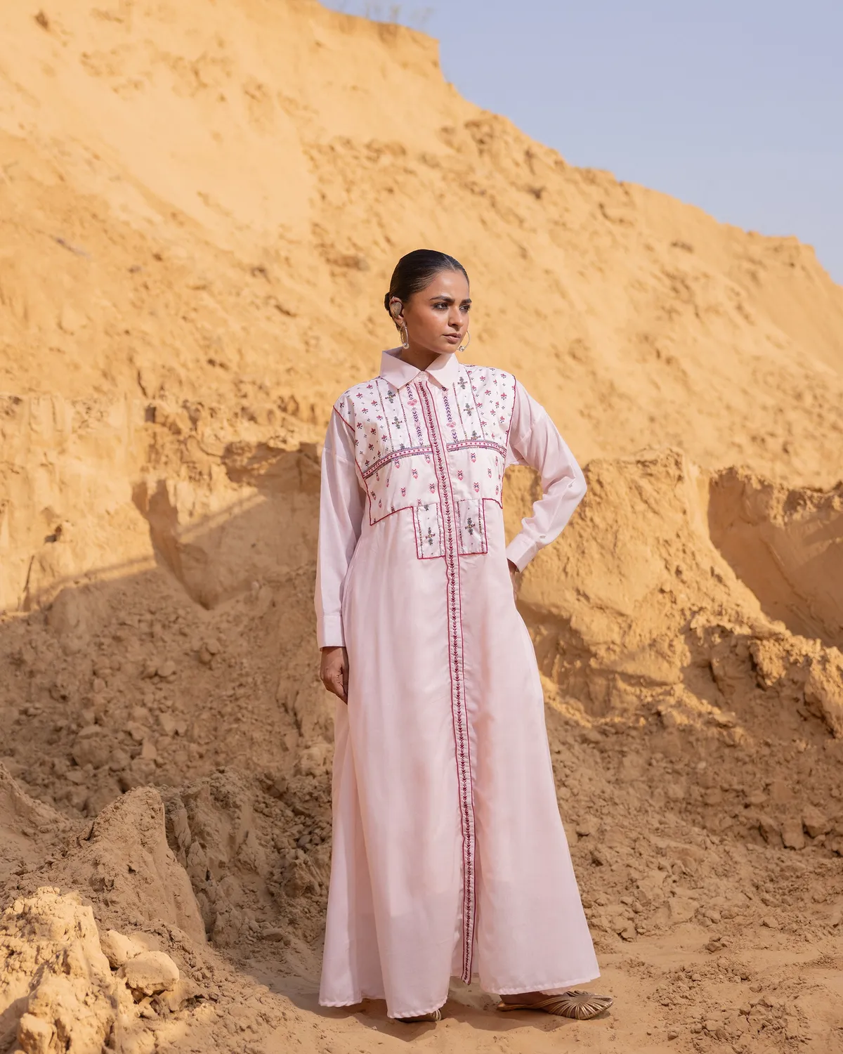 Our Dve Grida Desert Sand abito cotone seta XL