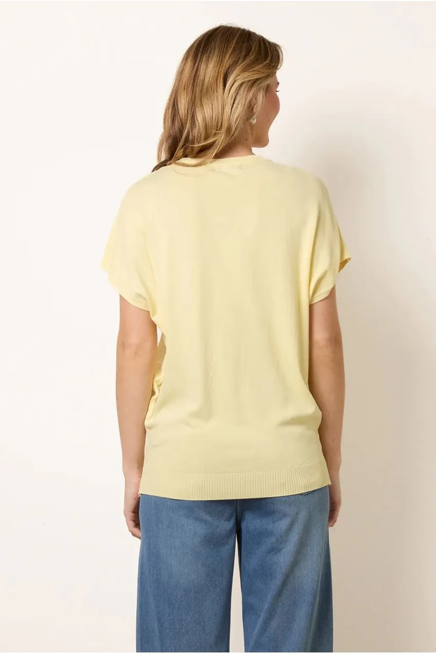 Blue Vanilla Top Knit Giallo Limone Manica Corta