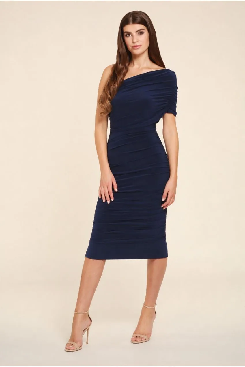 Honor Gold Alice abito midi navy monospalla arricciato