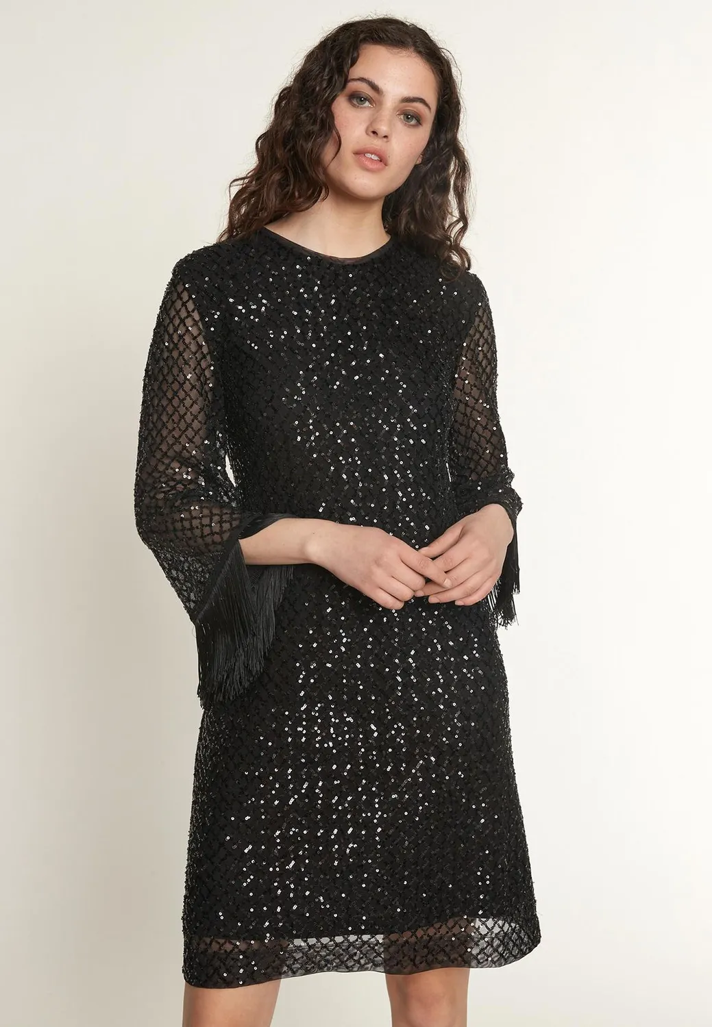 Ana Alcazar Odea abito argento paillettes corto