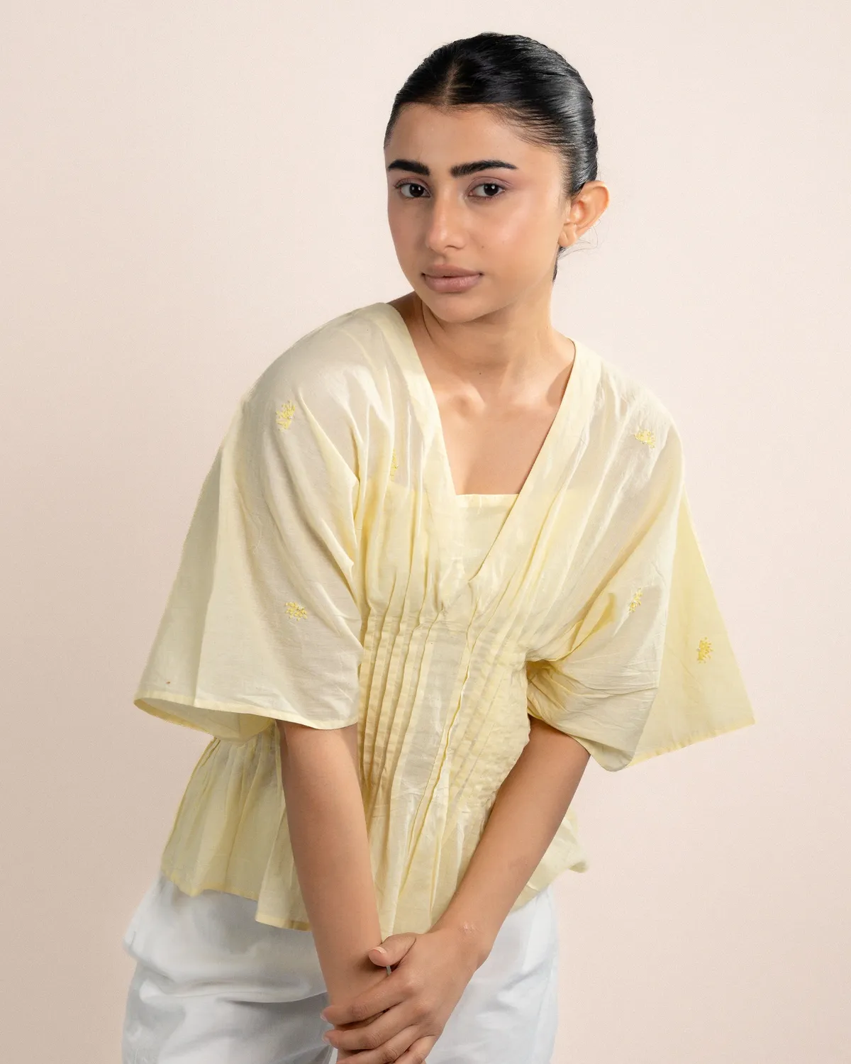 Our Dve Eira top cotone giallo limone 2 pezzi