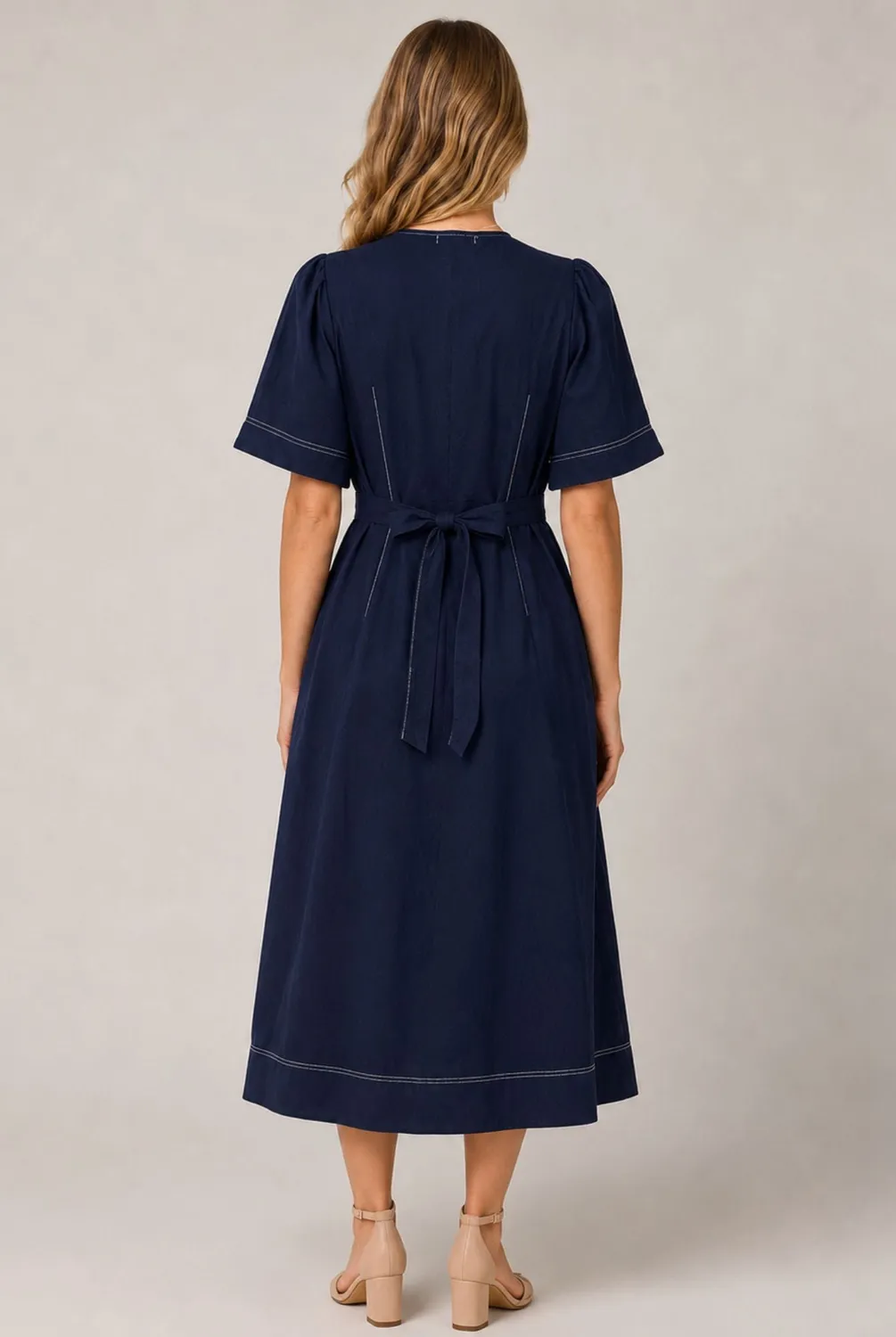 Avinci Contrast Stitch abito midi blu navy