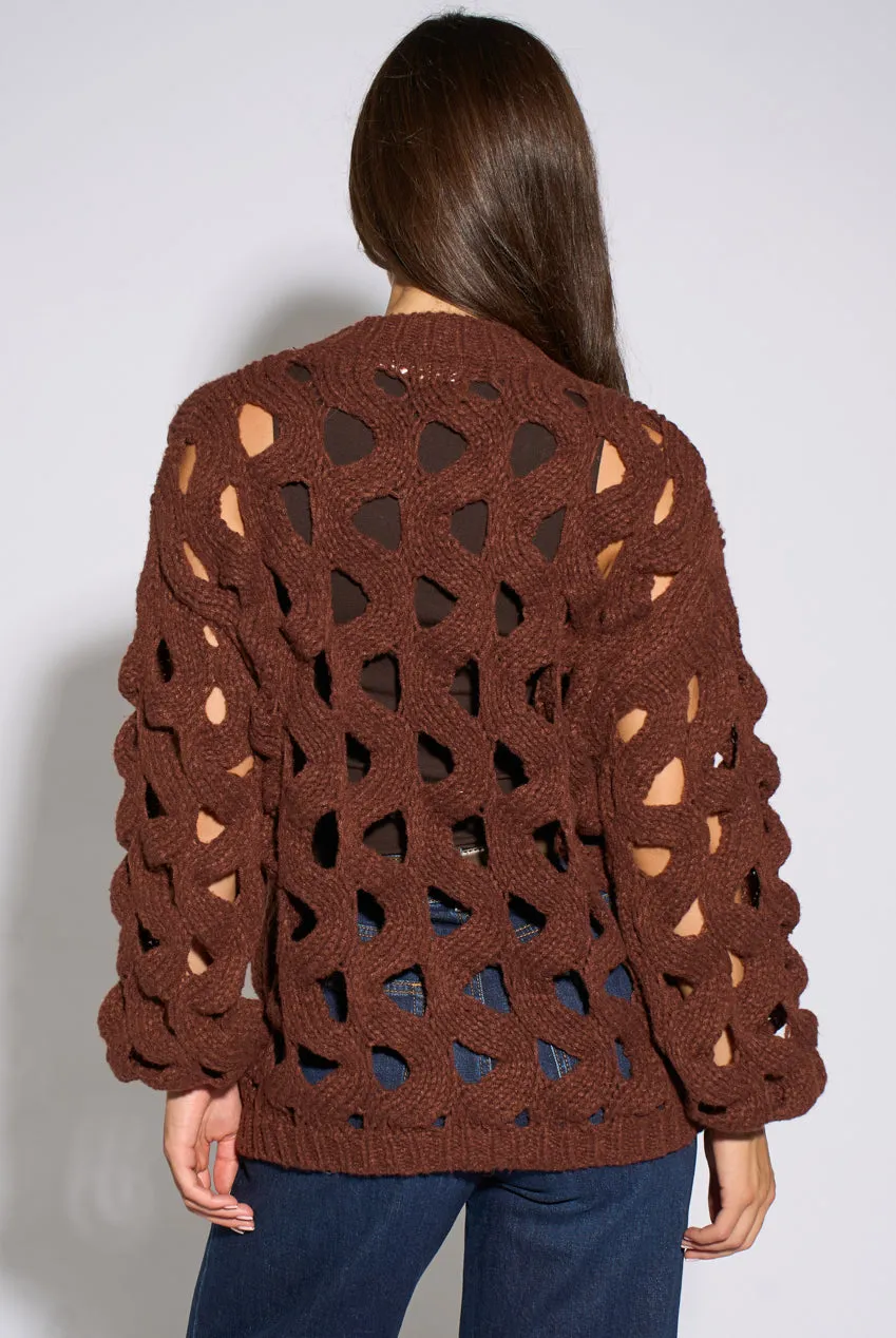 Goddiva Rust Hollow Chunky Knit cardigan ruggine