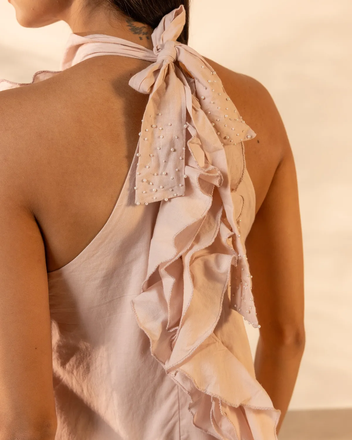 Our Dve Sunny Side abito rosa fenicottero cotone lungo