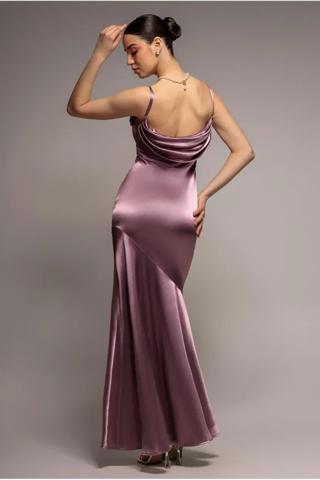 Goddiva Cowl Back abito maxi rosa in raso