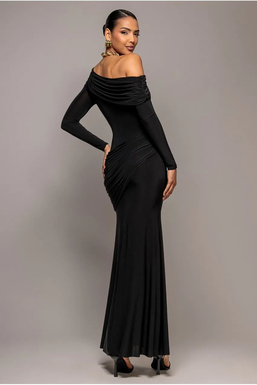 Goddiva Abito Maxi Nero Off Shoulder Soft Touch Taglia 12