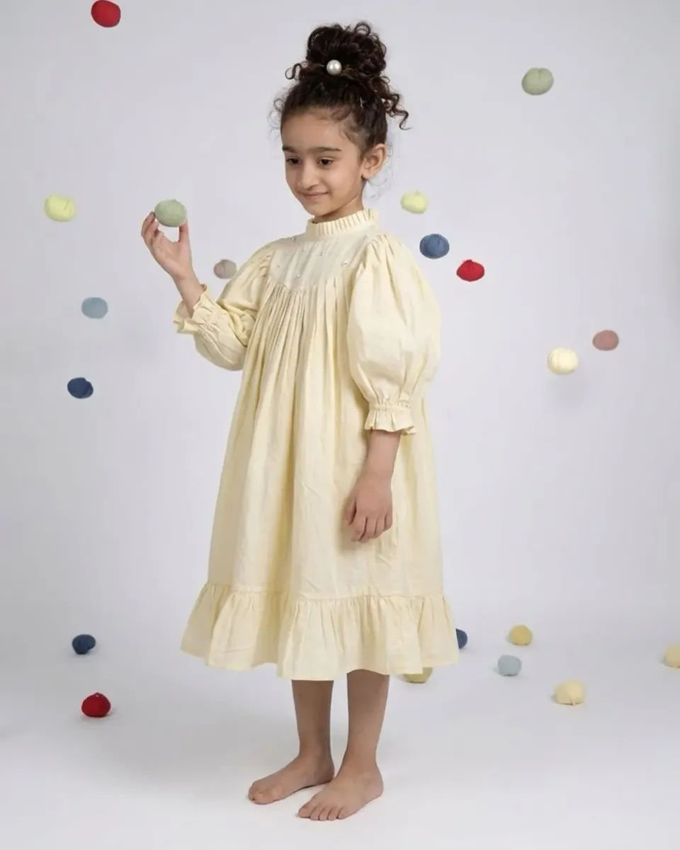 Our Dve Tilly abito bimba cotone giallo limone