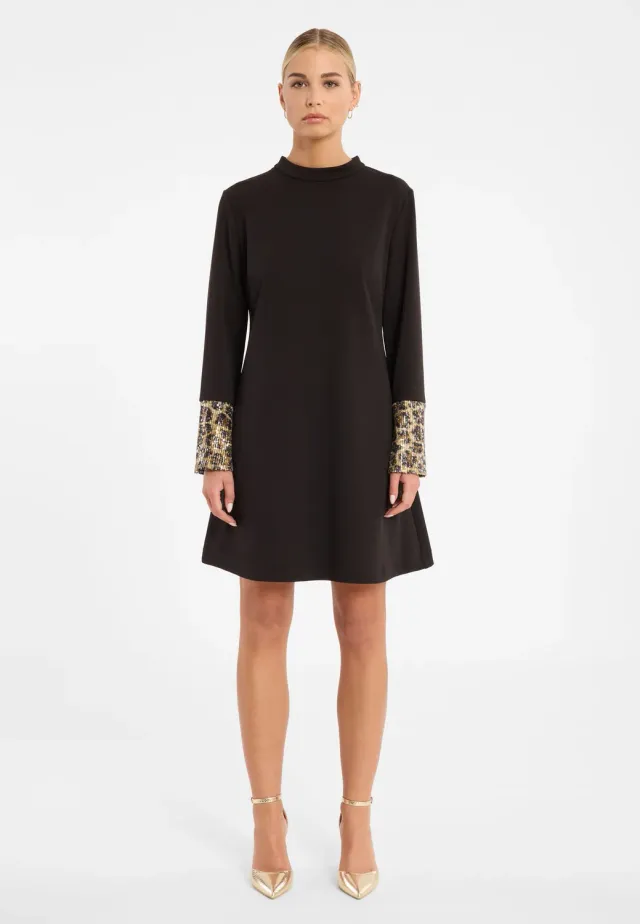 Ana Alcazar Cela mini abito nero paillettes animalier