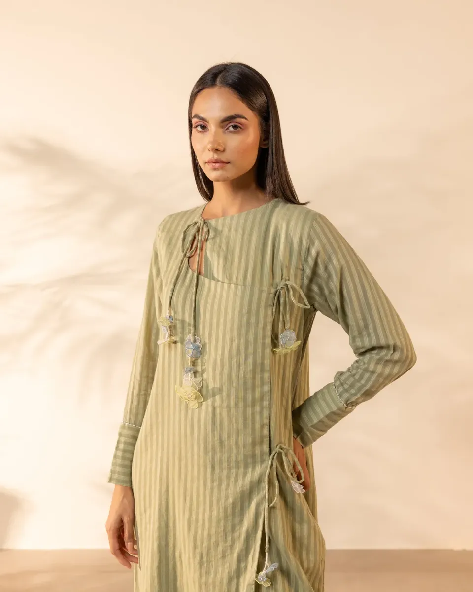 Our Dve Honeydew Kurta verde chiaro cotone 43 pollici