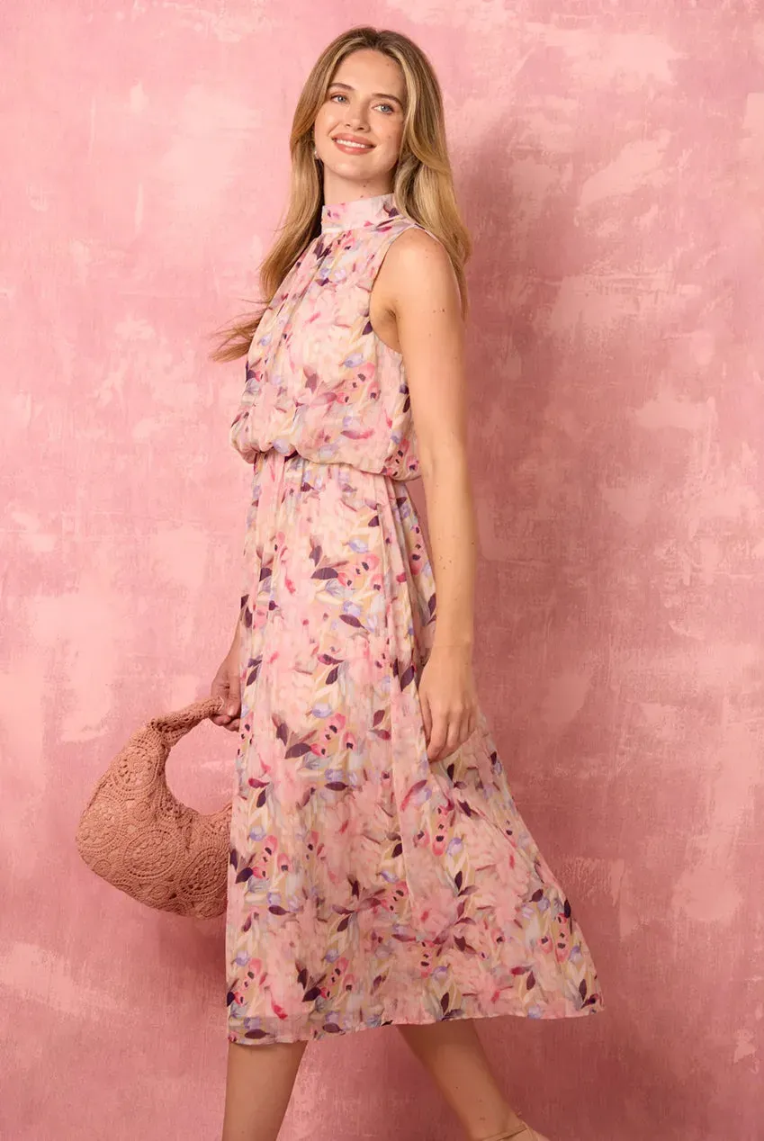 Blue Vanilla Watercolour abito midi rosa floreale