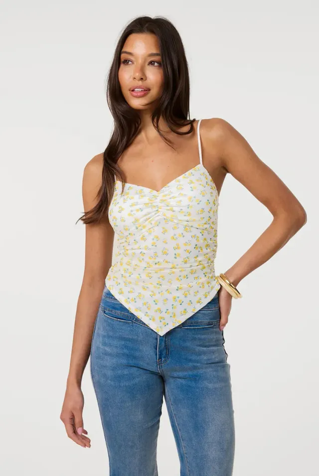 Pink Vanilla top crop mesh stampato giallo limone