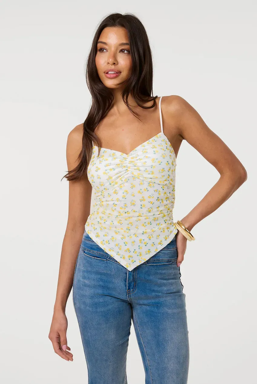 Pink Vanilla top crop mesh stampato giallo limone