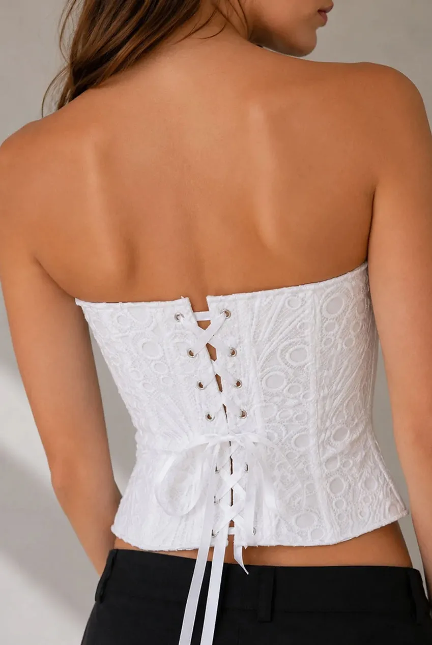 Avinci Top Corsetto Pizzo Bianco con Lacci S