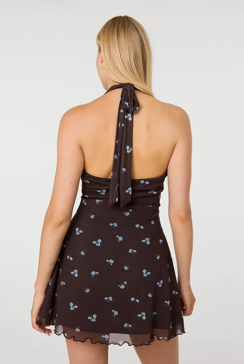 Pink Vanilla Halter mini abito cioccolato pois floreale