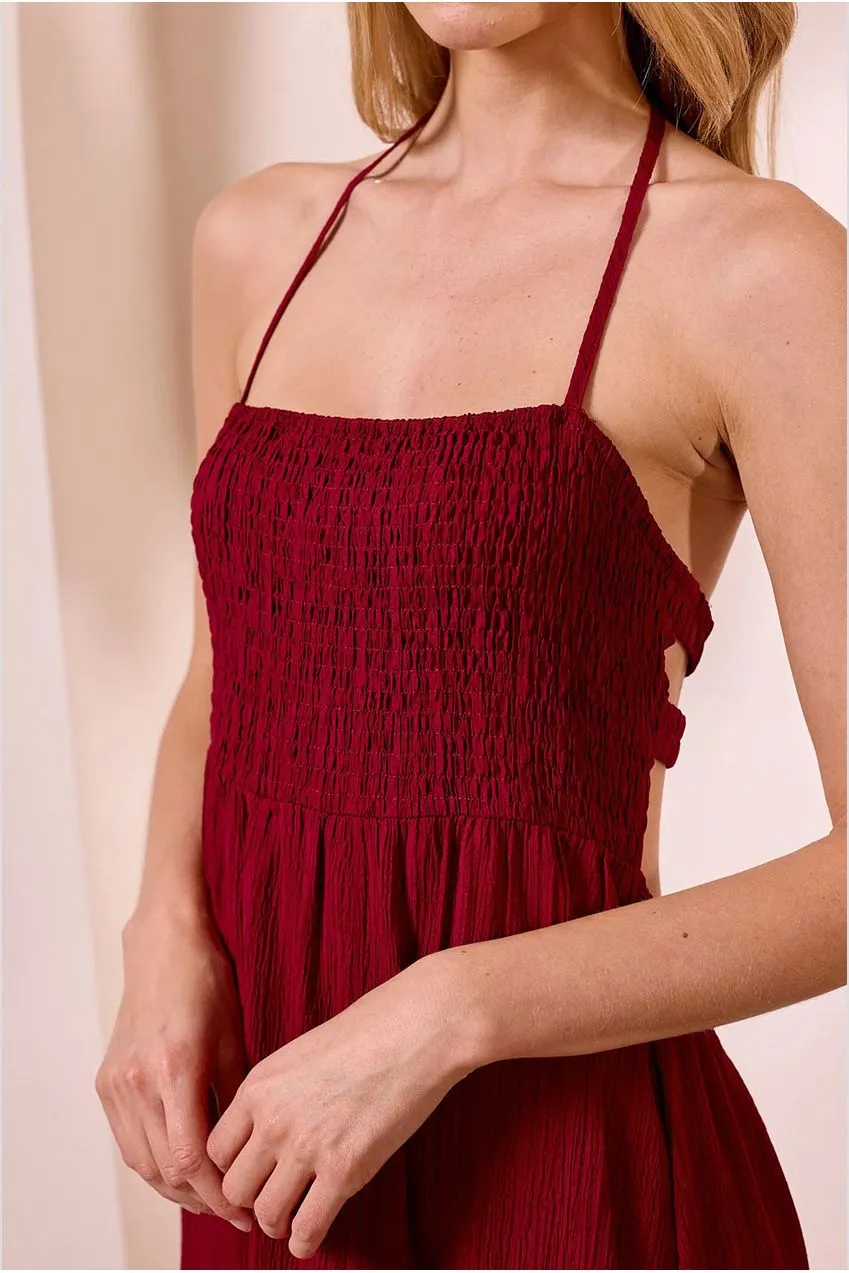 Angeleye Ruched Top abito maxi vino halter arricciato