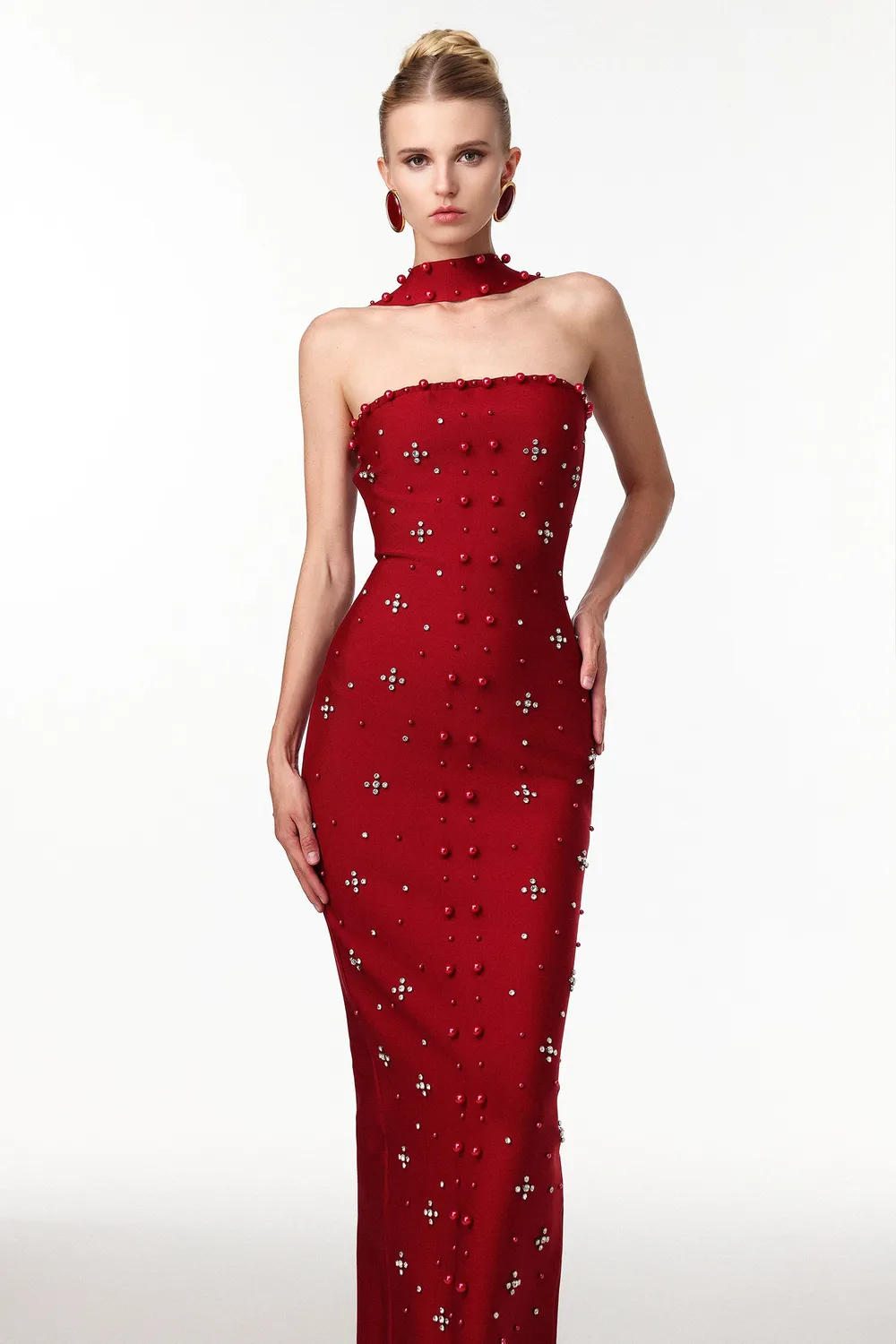 Bella Barnett Nesya abito maxi vino bandage