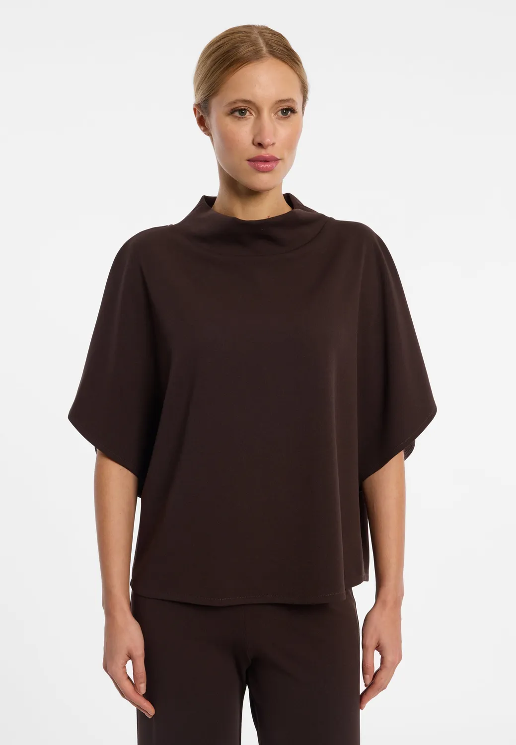 Ana Alcazar Elioreste top mantella marrone collo alto