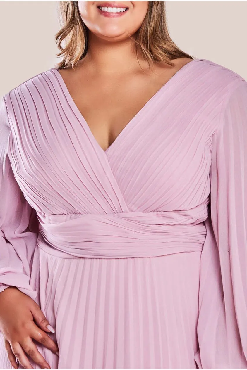 Goddiva Plus Balloon Sleeve abito maxi chiffon rosa cipria