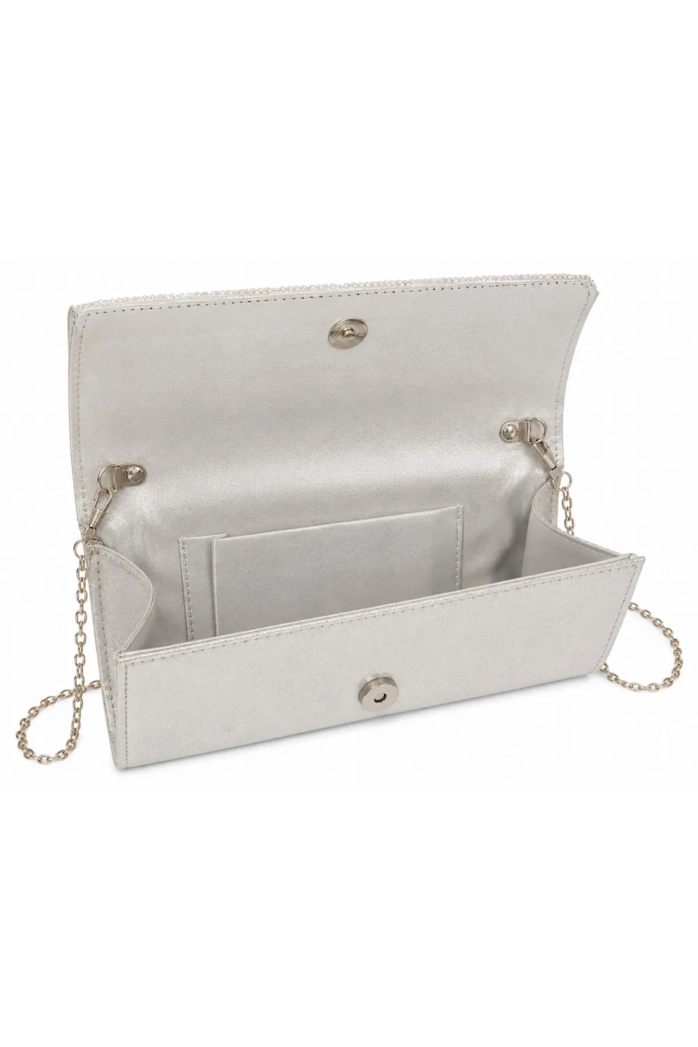 Double Second pochette argento strass con catena