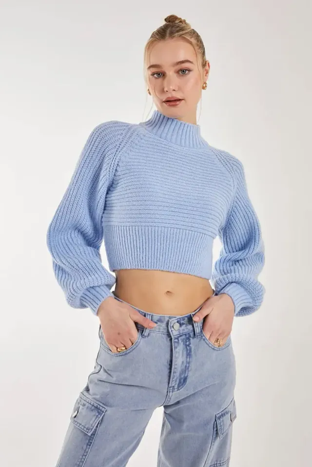 Pink Vanilla High Neck maglione blu collo alto invernale