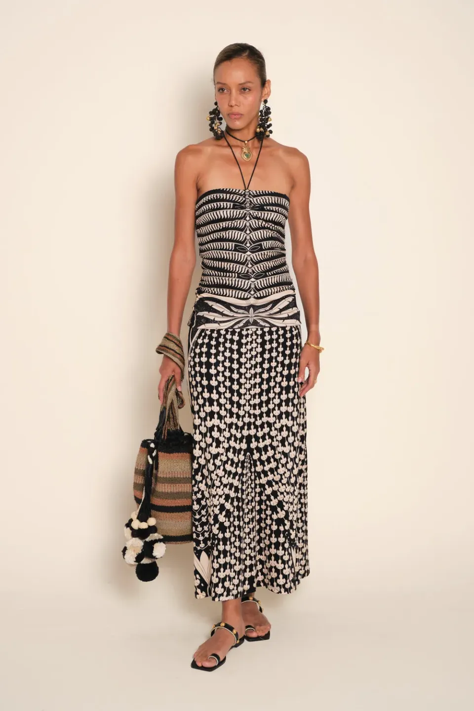 Johanna Ortiz Dark Bloom abito midi jersey nero