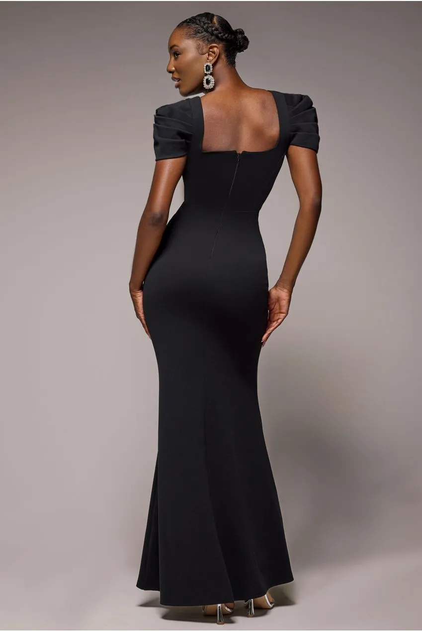 Goddiva DR4798 abito maxi nero scollo profondo scuba