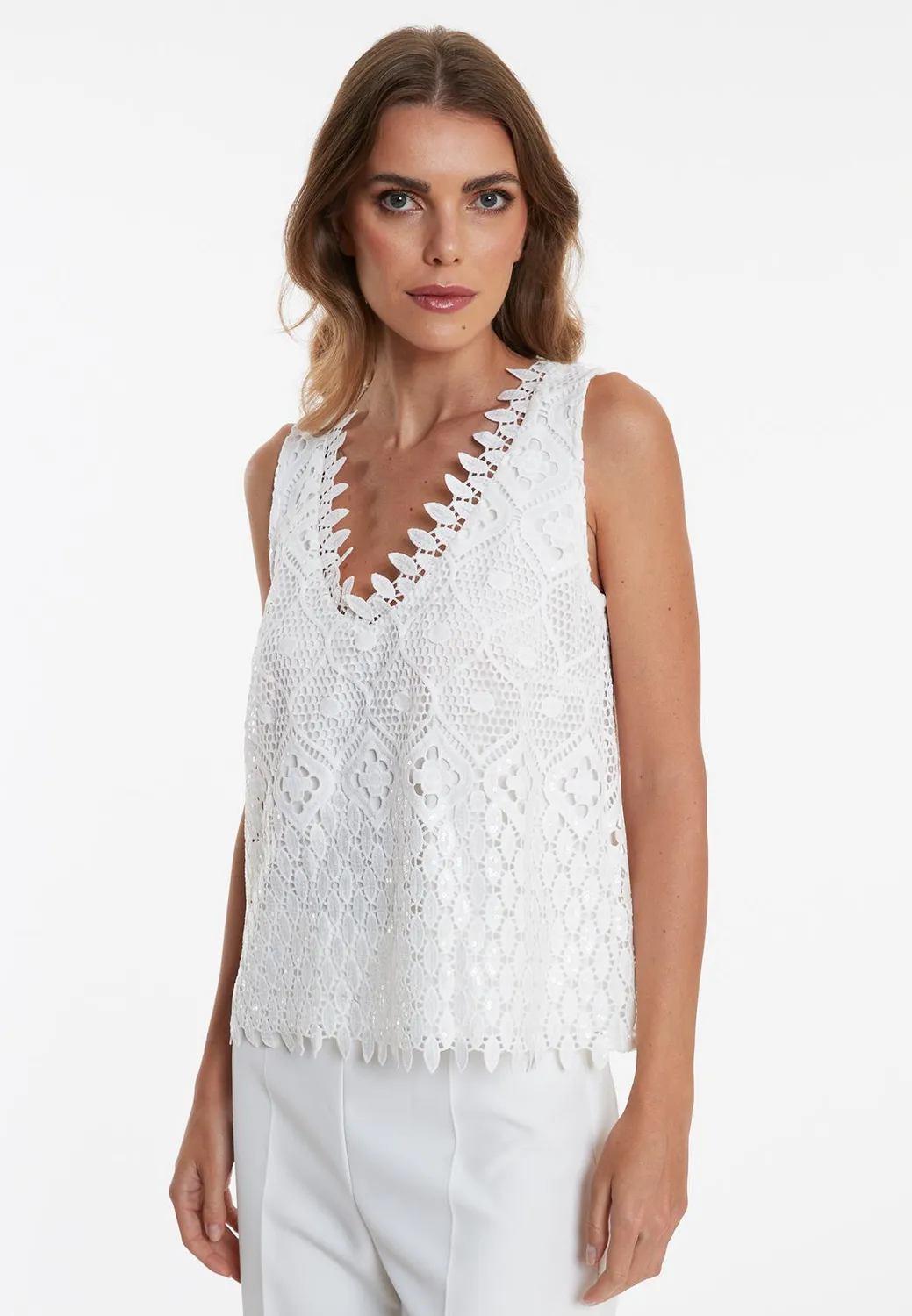 Ana Alcazar Wabila top pizzo bianco sangallo