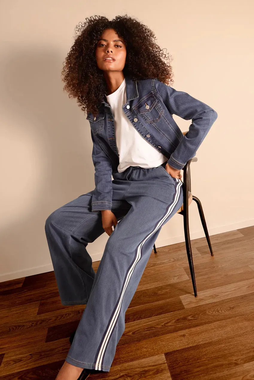 Blue Vanilla Stripe pantaloni denim blu vita elastica