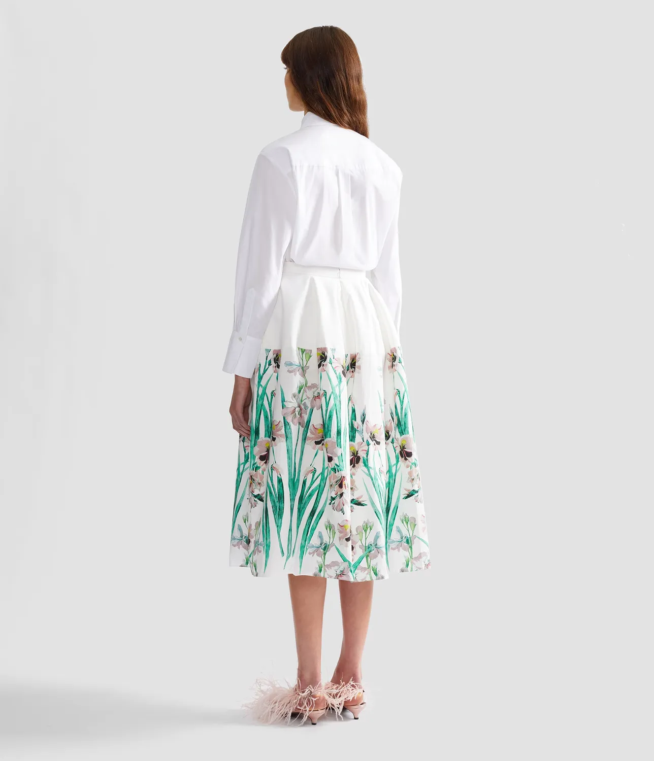Erdem Floral Cotton gonna midi bianca cotone orchidee