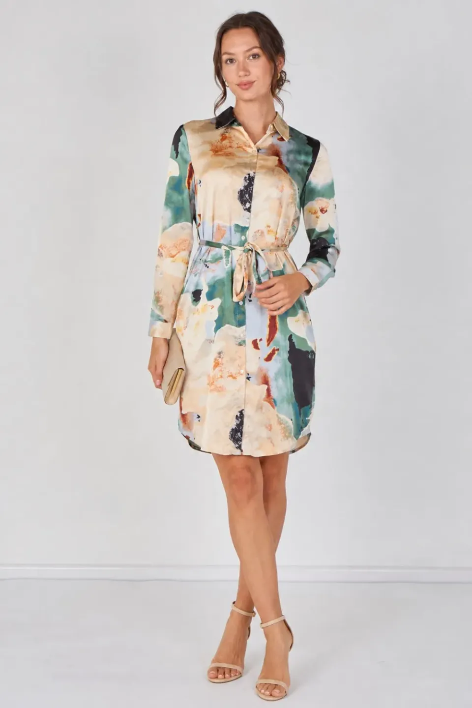 Love Sunshine Marble abito camicia teal mini