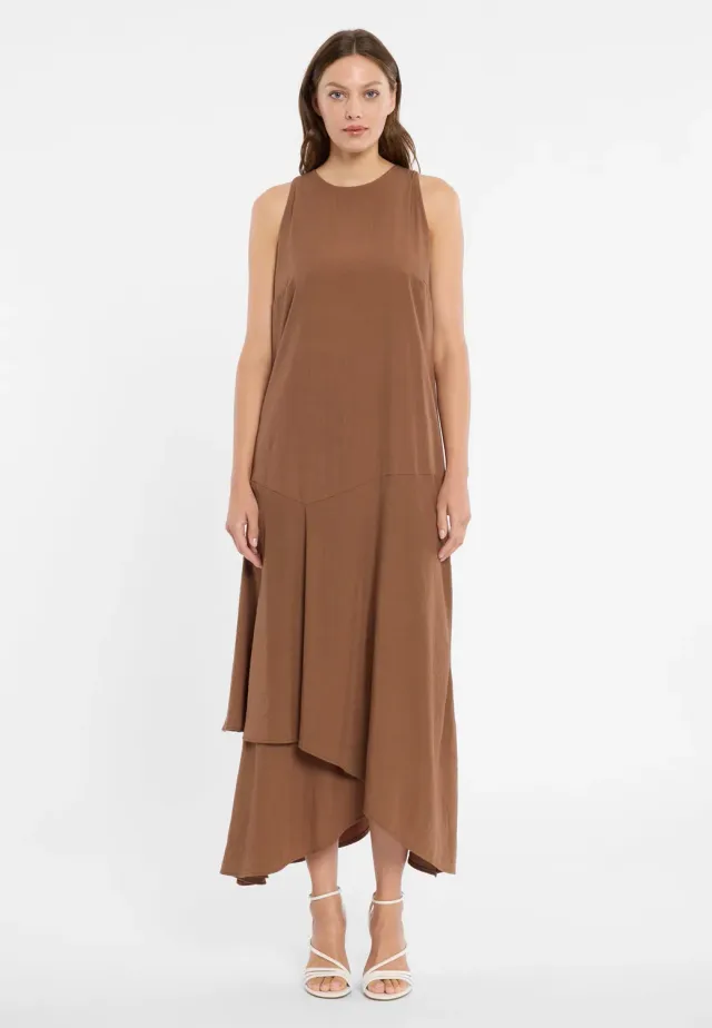 Ana Alcazar Dorimo abito lungo cappuccino balze