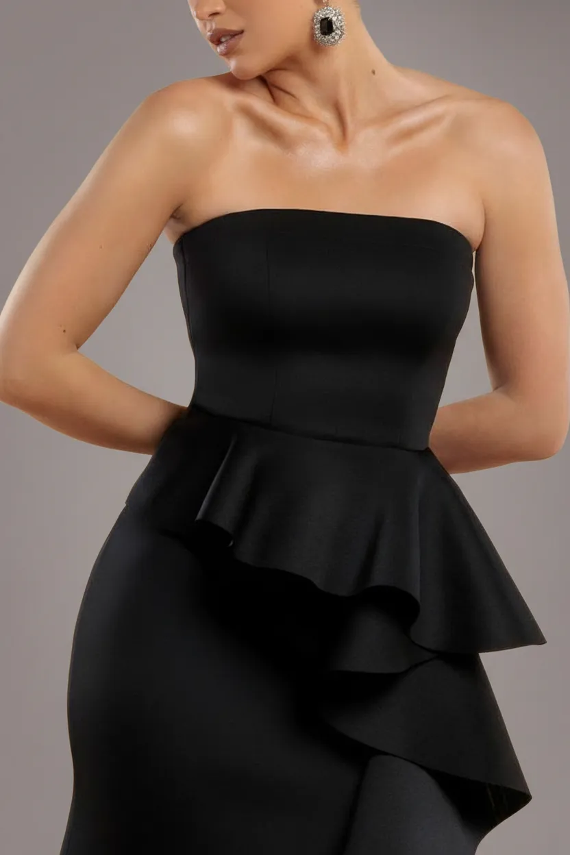 Goddiva Boobtube Peplum abito maxi nero senza spalline