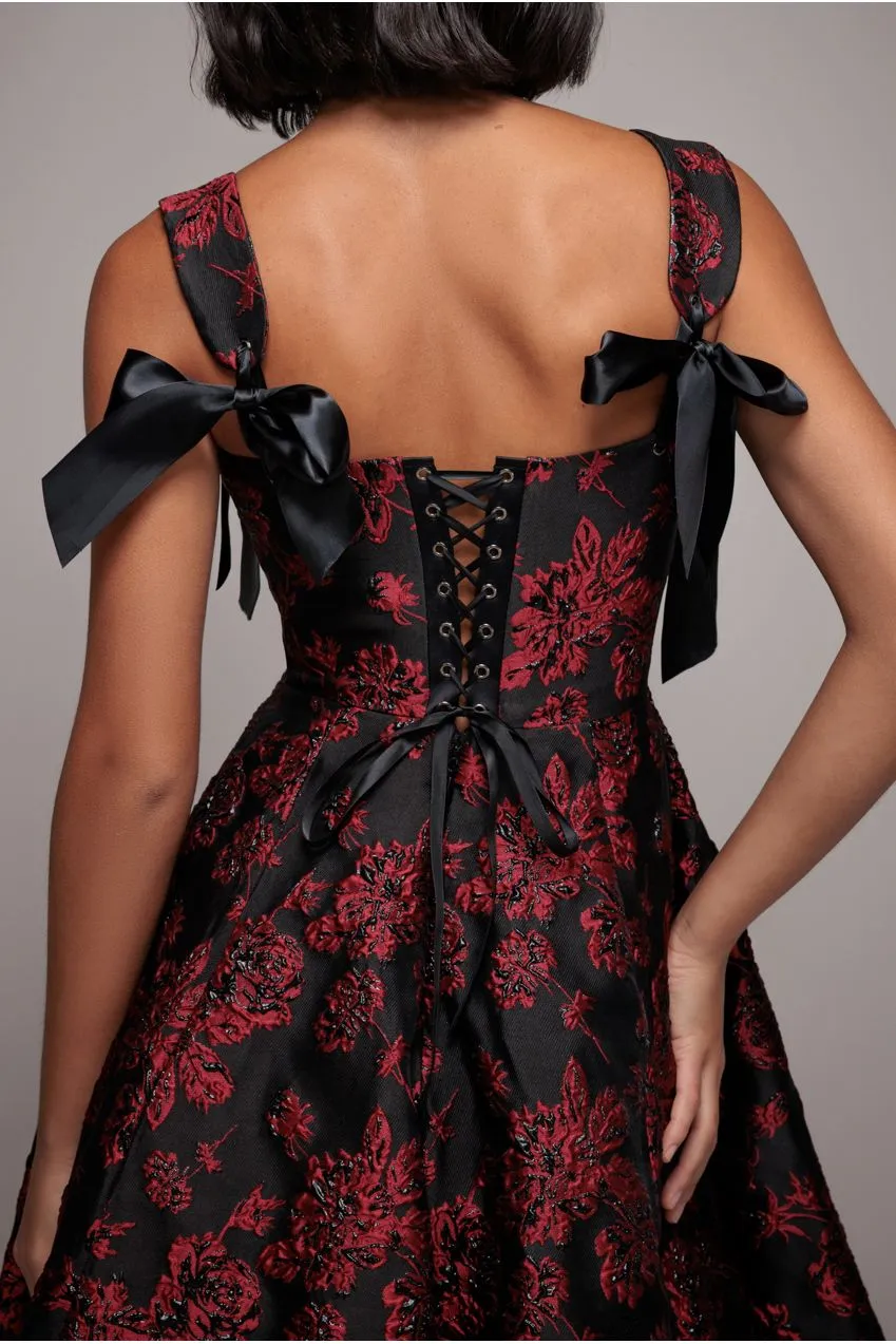 Goddiva DR4772 abito midi nero jacquard