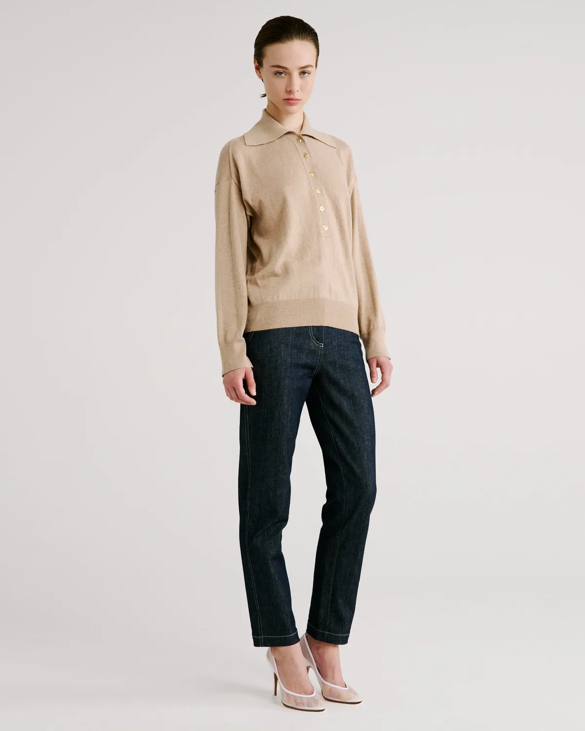 Violante Nessi Ansel maglia polo beige cashmere cotone