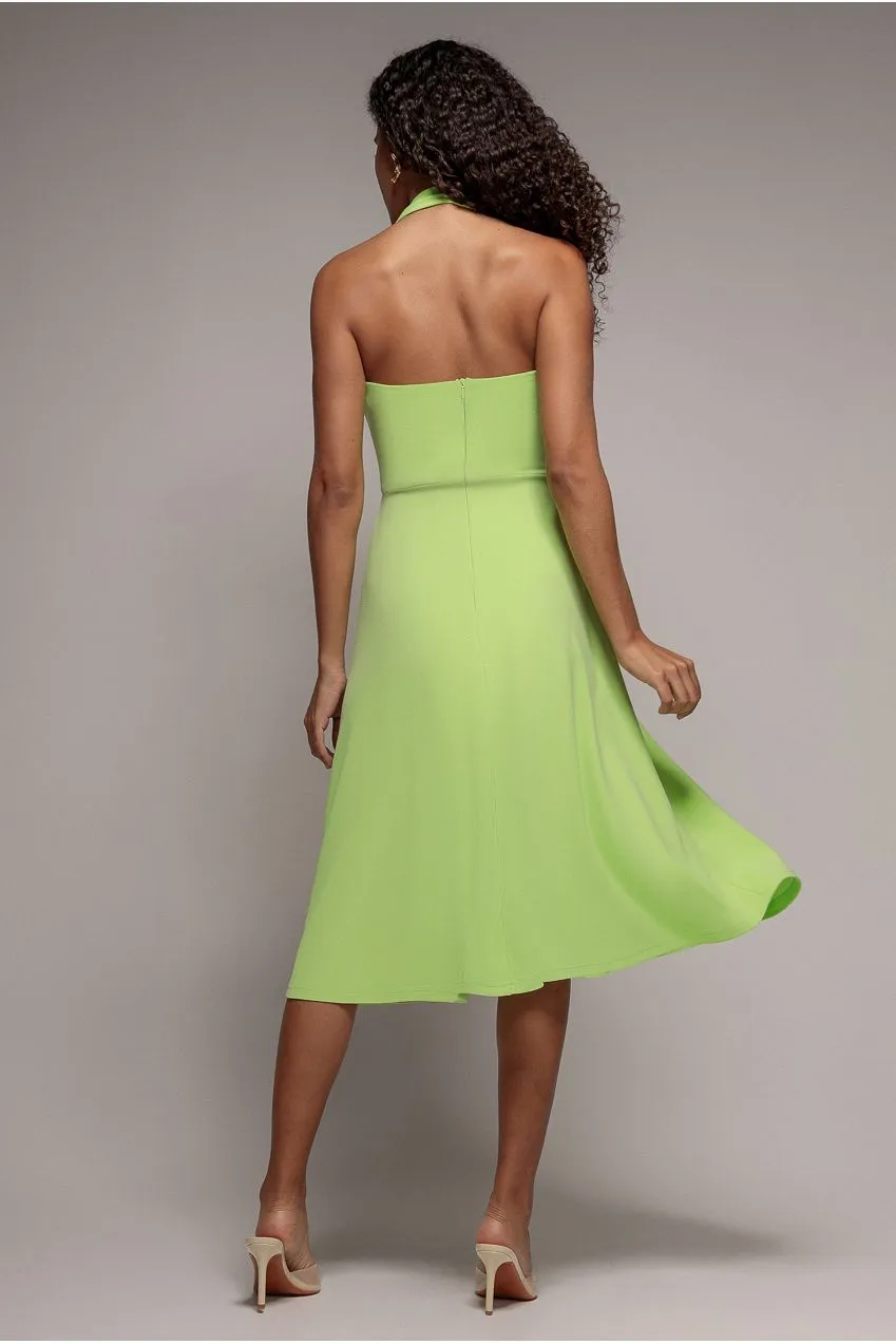 Goddiva Frilled Halter Neck abito midi lime schiena aperta