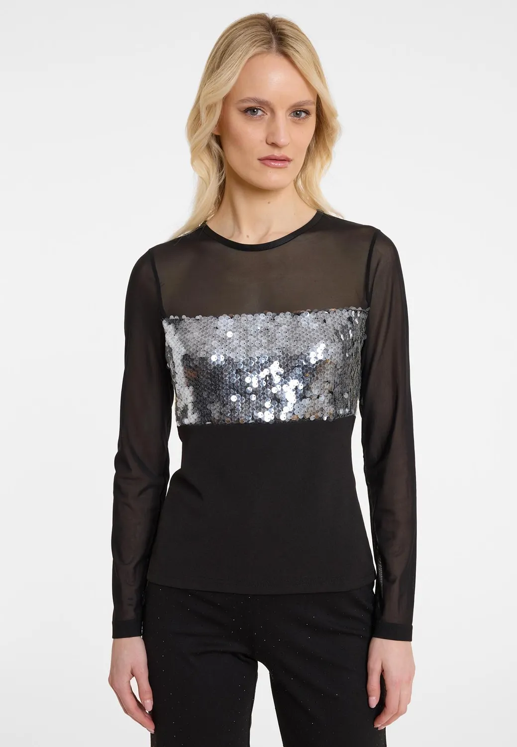 Ana Alcazar Abdia top sera nero paillettes