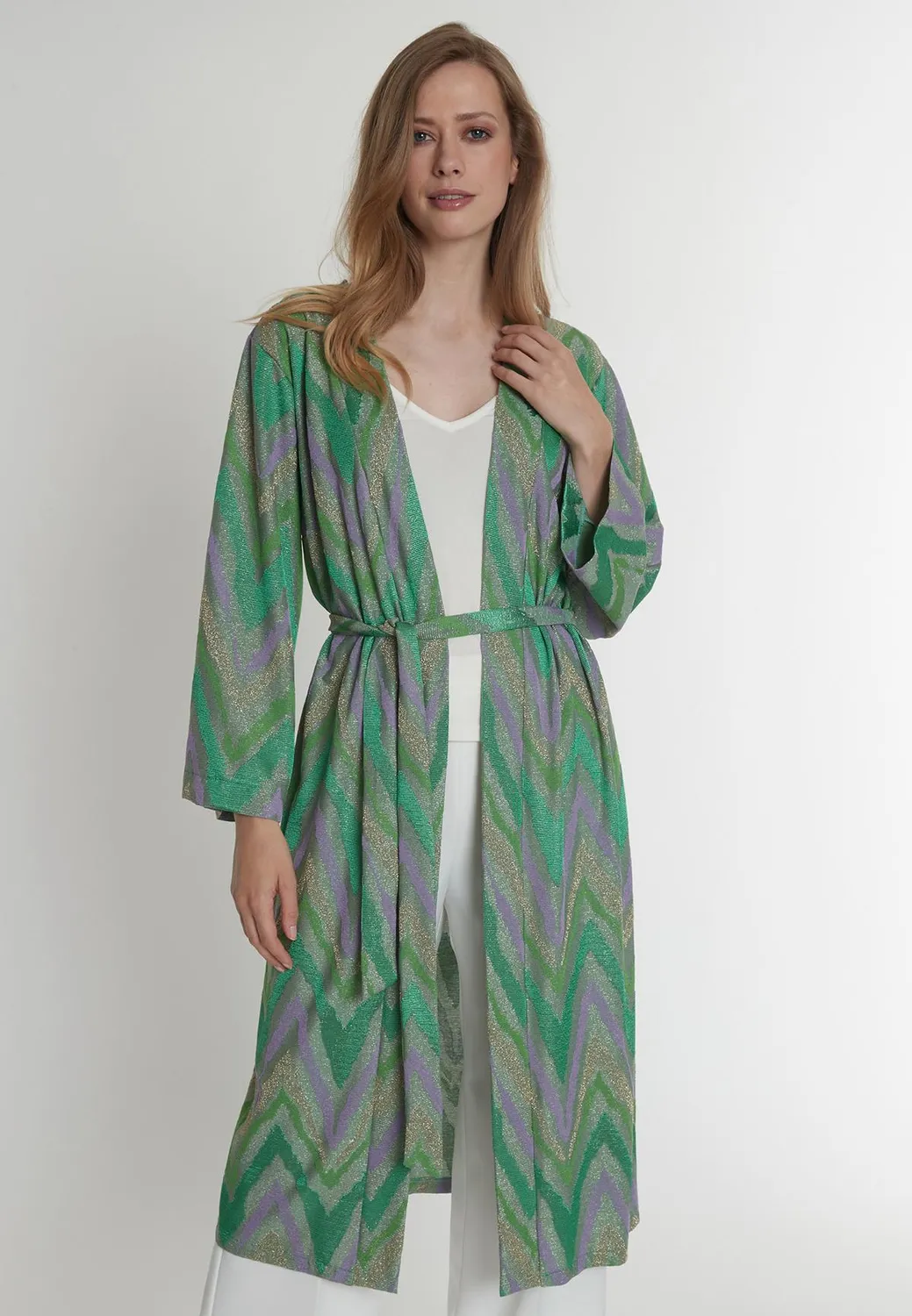 Ana Alcazar Pitea kimono lurex verde con cintura