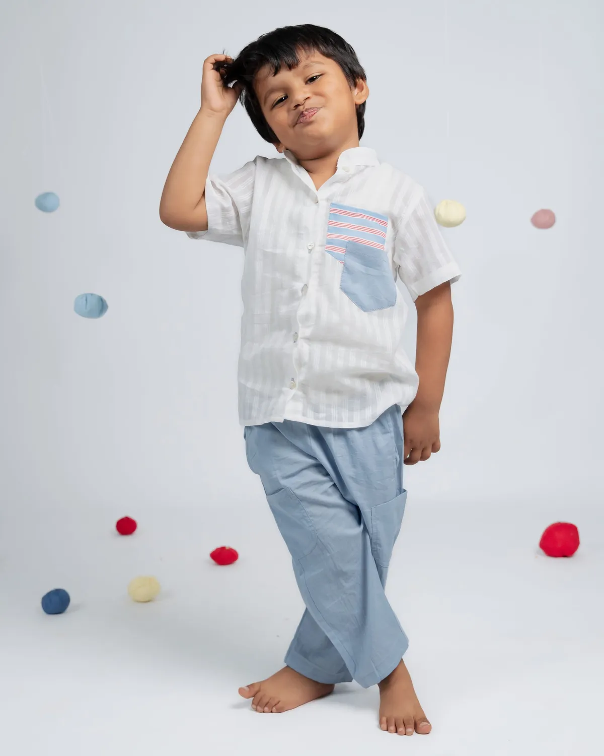 Our Dve Tiny Trend camicia bambino bianca righe cotone
