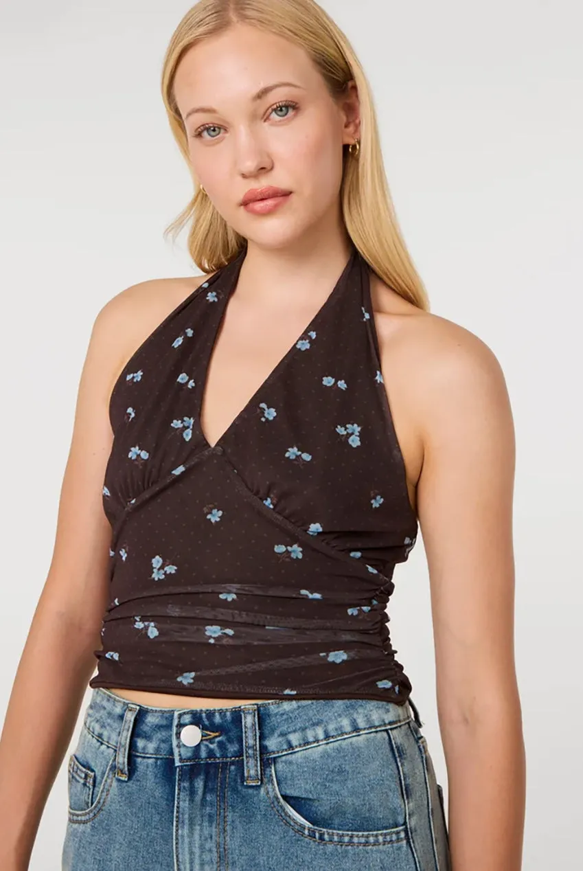 Pink Vanilla Floral Polka Dot top halter marrone mesh