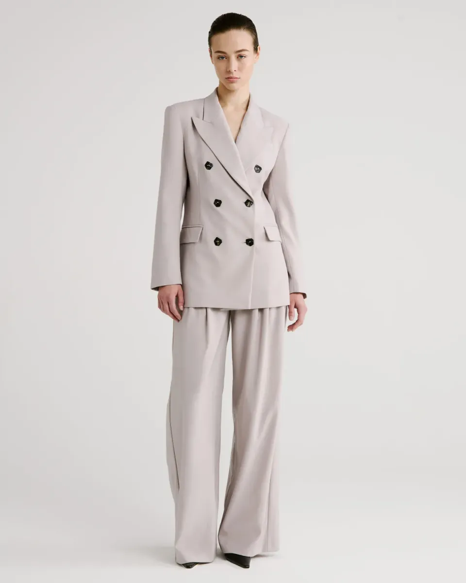 Violante Nessi Sugar blazer doppiopetto taupe crepe lana