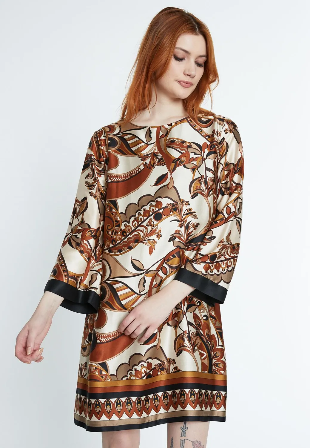Ana Alcazar Sarina abito in raso marrone floreale