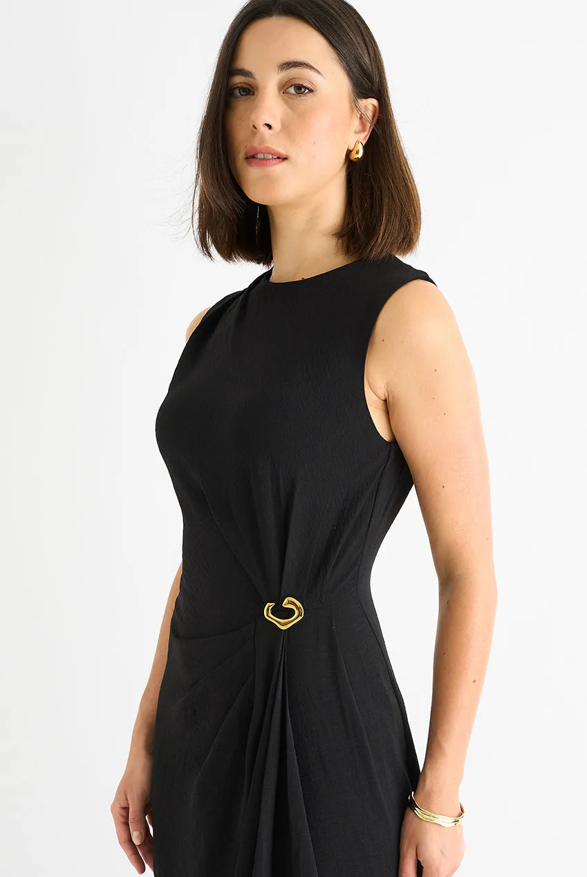 Gini London Waist Ruched Metal Trim abito midi nero