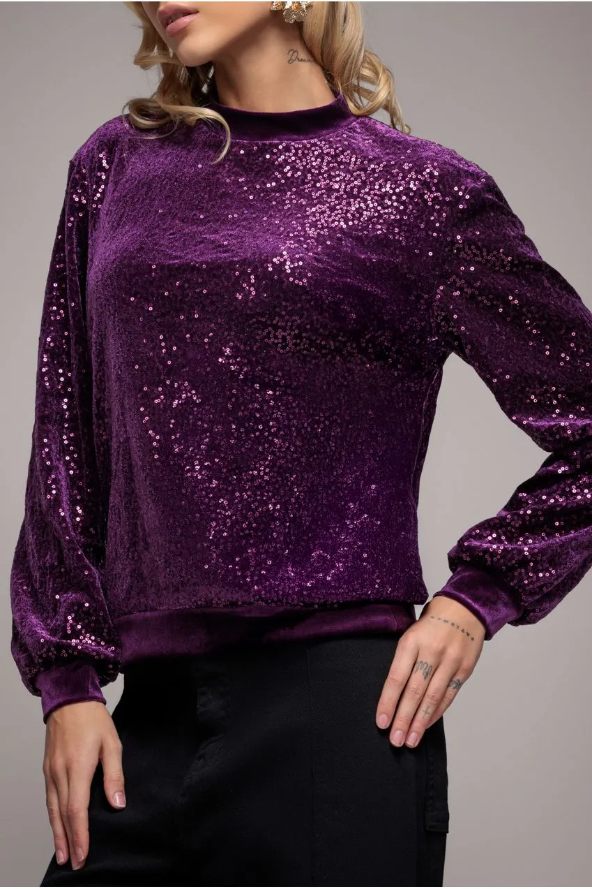 Goddiva Sequin Velvet Maglione Magenta in velluto paillettes