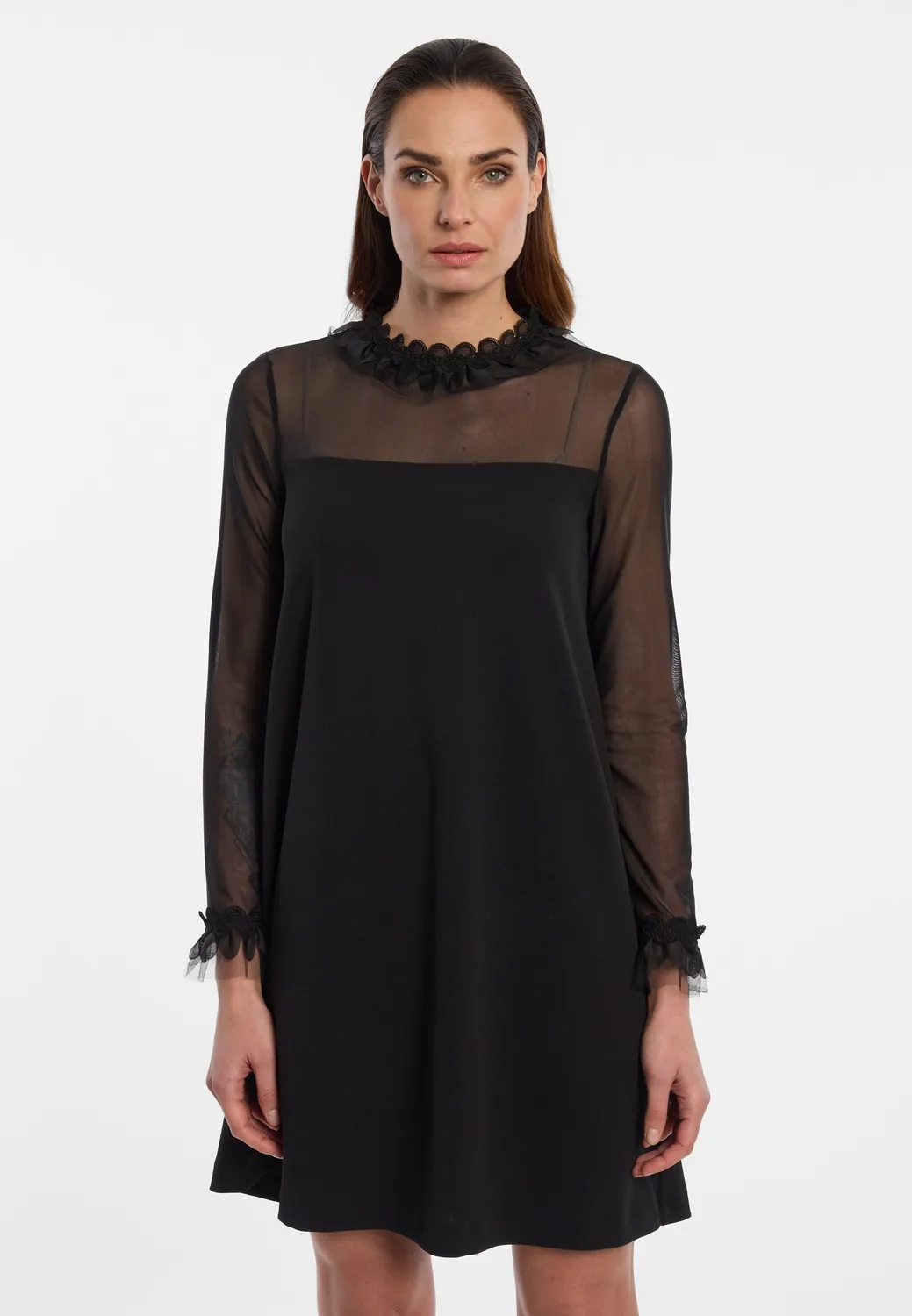 Ana Alcazar Endory abito cocktail nero pizzo tulle