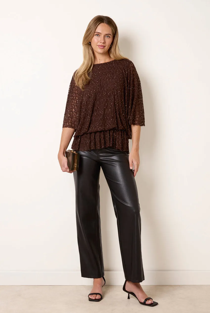 Blue Vanilla Lace Rhinestone Batwing top pizzo cioccolato strass