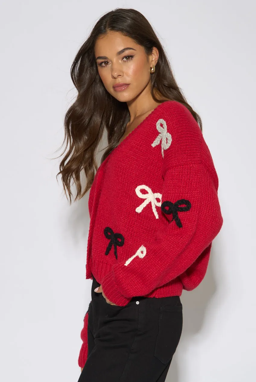 Gini London 3D Bow cardigan rosso