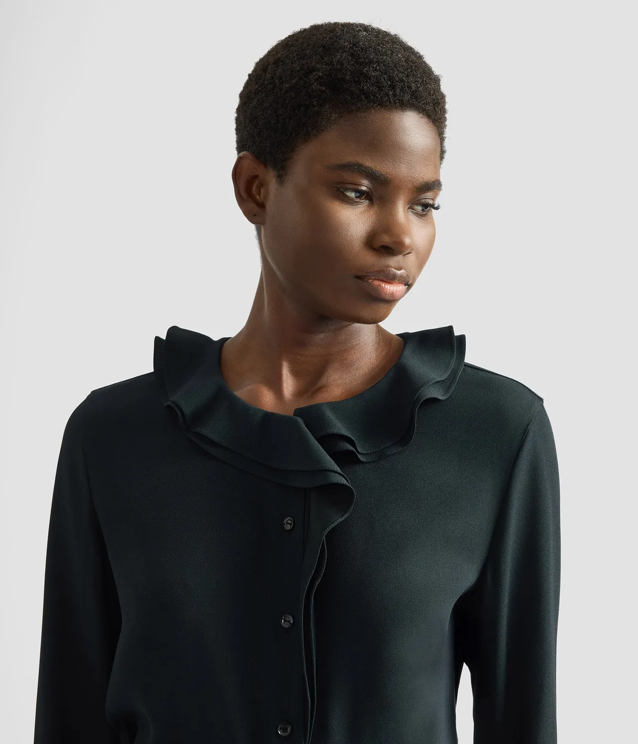 Erdem Satin Cady Long Sleeve Shirt camicia nera pizzo